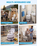 Portable toilet used in various scenarios including travel, camping, road trips, construction sites, and assisting patients or seniors.