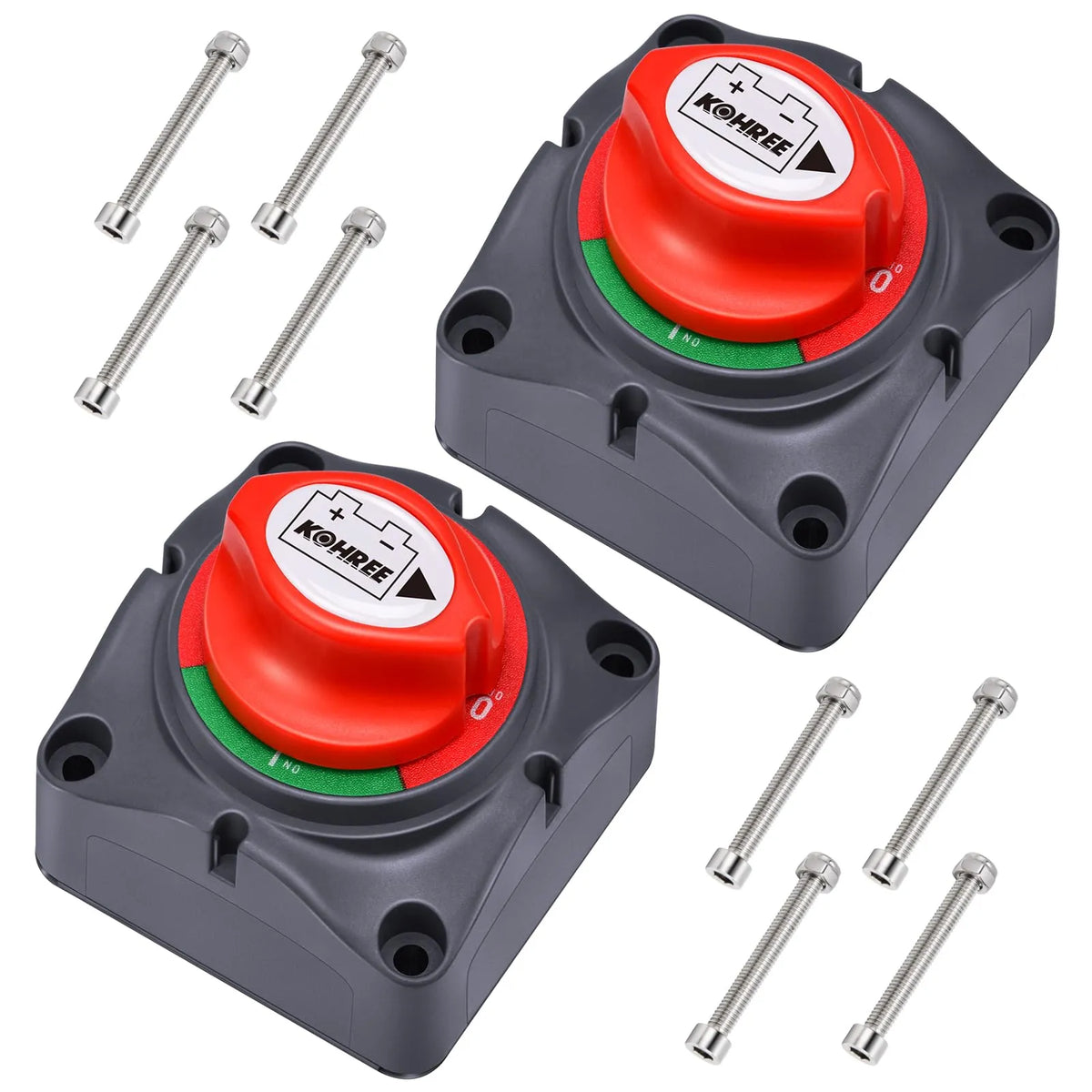Two gray and red car battery disconnect switch​ with screws 2 pack