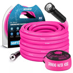 Pink drinking water hose with packaging and accessories