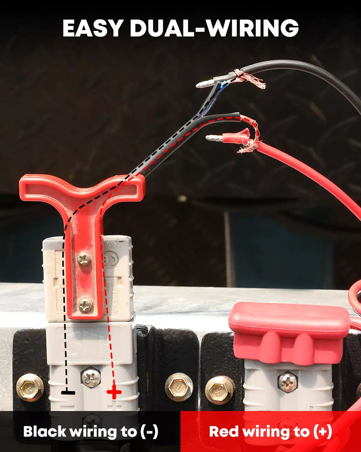 2 pin wiring trailer jack wiring diagram with red and black wires labeled for easy dual-wiring setup. 
