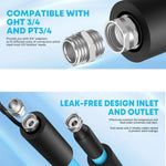 Upgraded PVC heated RV water hose with flexible construction for travel trailers, fifth wheels, and motorhomes