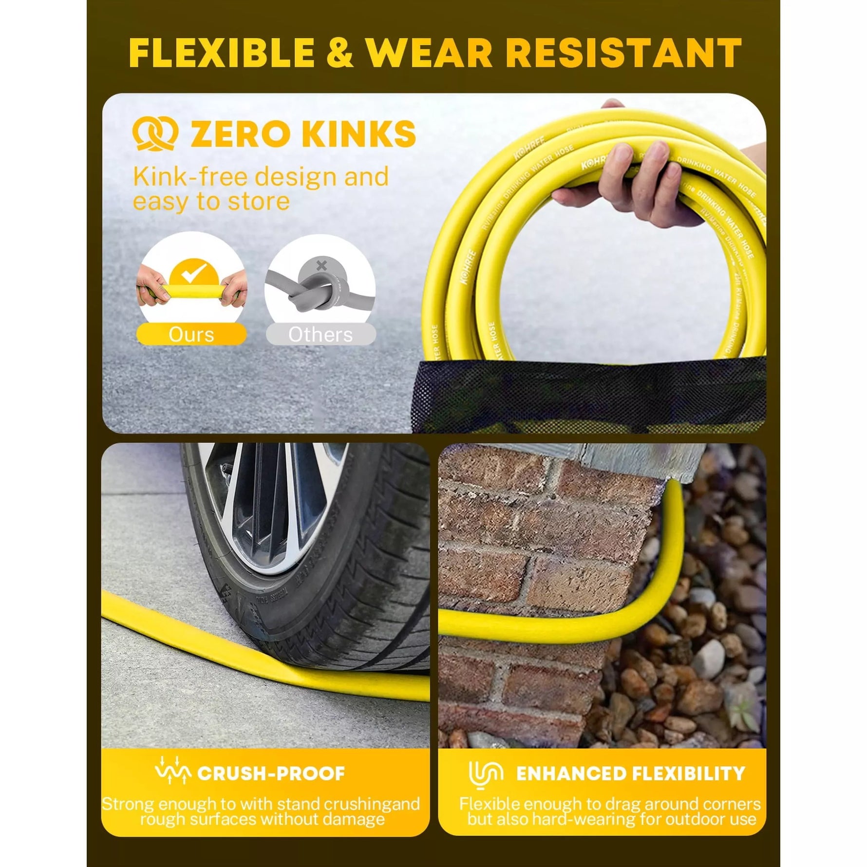 Flexible and wear resistant camper water hose 