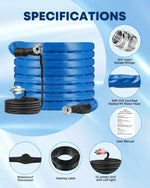 Insulated heated RV water hose provides freeze protection down to -40°F under intended operating conditions. 