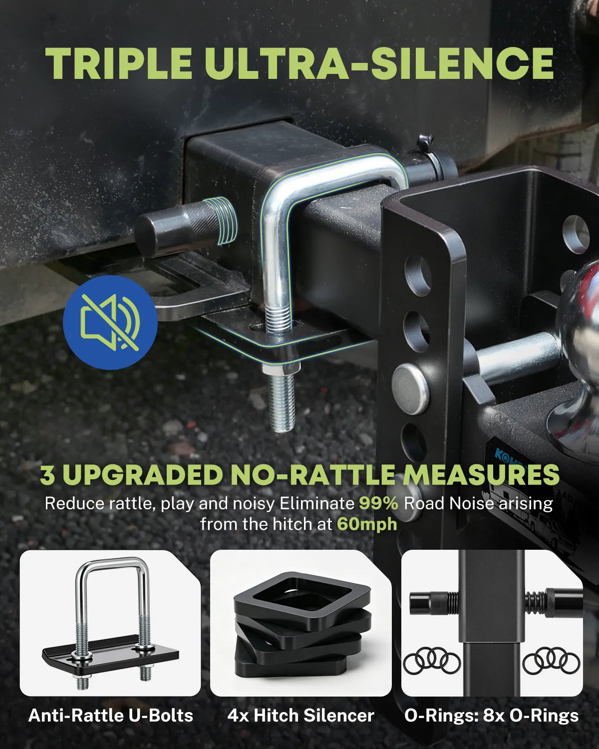Triple ultra silence heavy duty adjustable trailer hitch