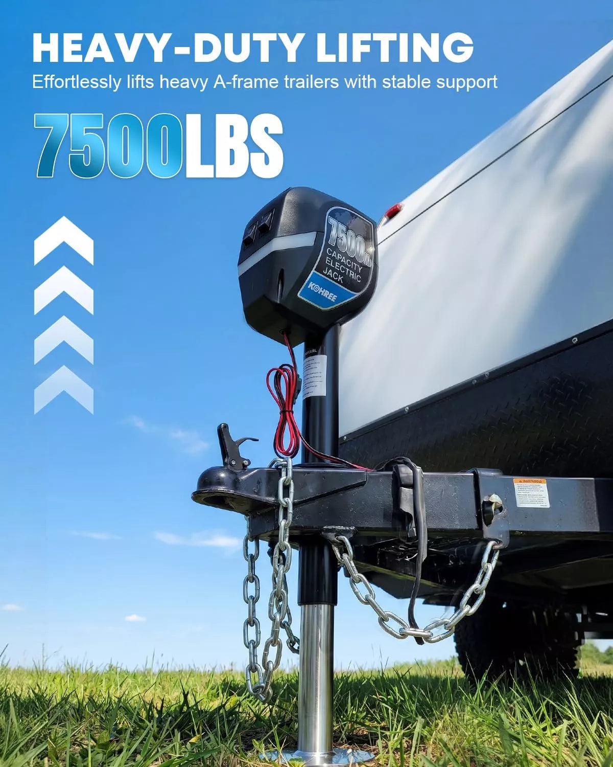 Heavy-duty lifting trailer jack for A-frame trailers with 7500 lbs capacity 