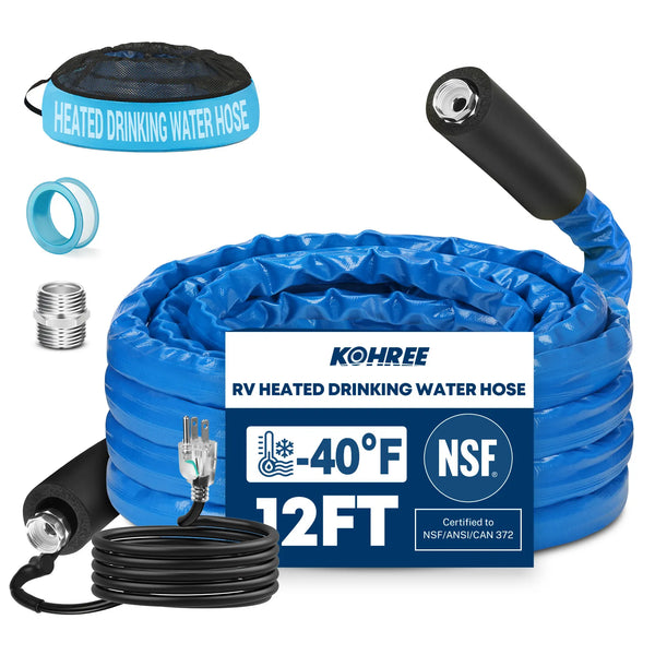 Kohree collapsible heated RV drinking water hose for compact storage and cold-weather hookups. #12-ft