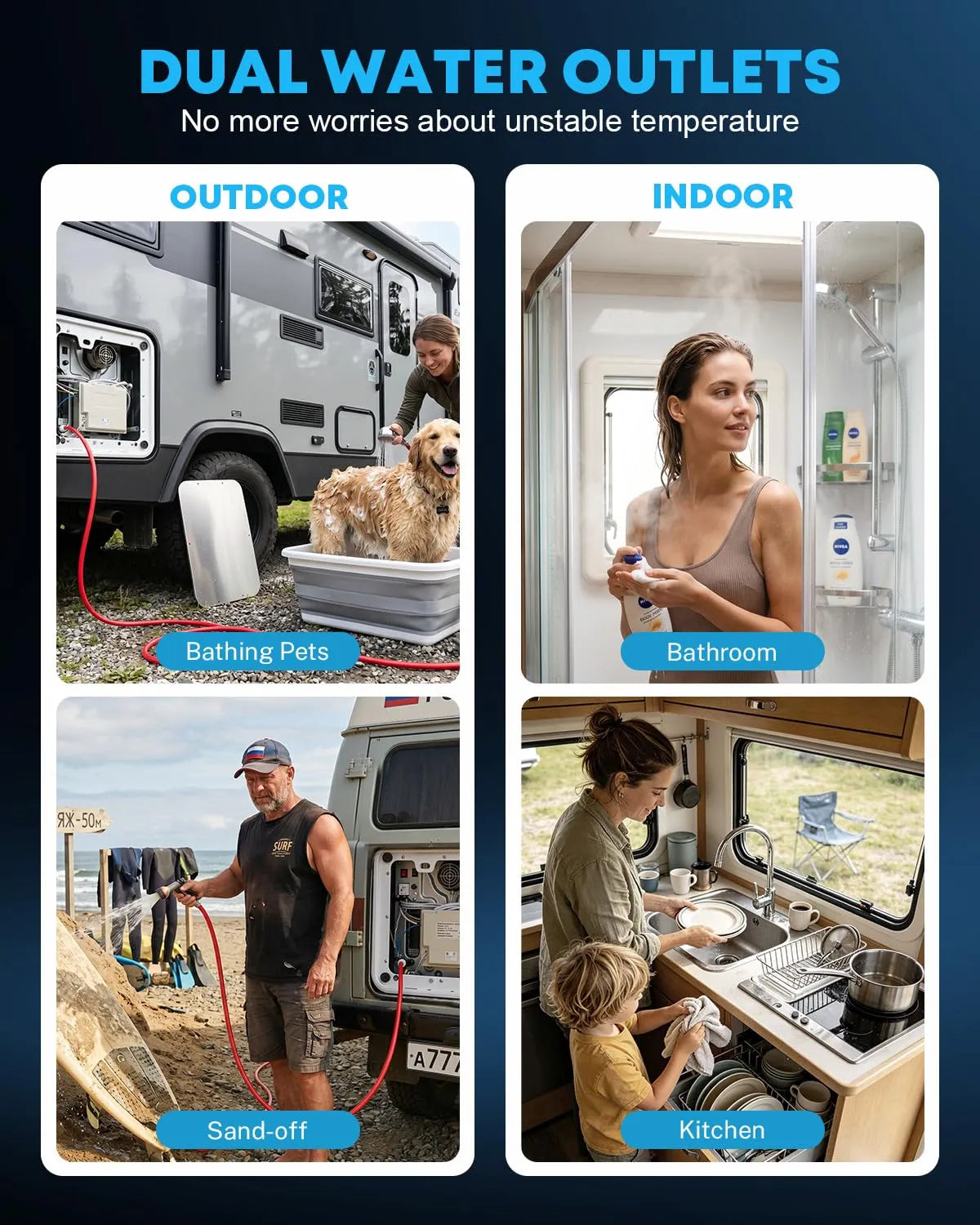 Kohree Propane Tankless RV Water Heater Providing On-Demand Hot Water for Boondocking and Dry Camping