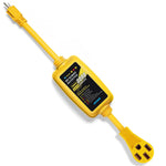 Kohree RV surge protector adapter full product view showing yellow PVC housing and 8000-joule surge protection label