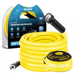 Yellow drinking water hose with packaging and nozzle 50ft 