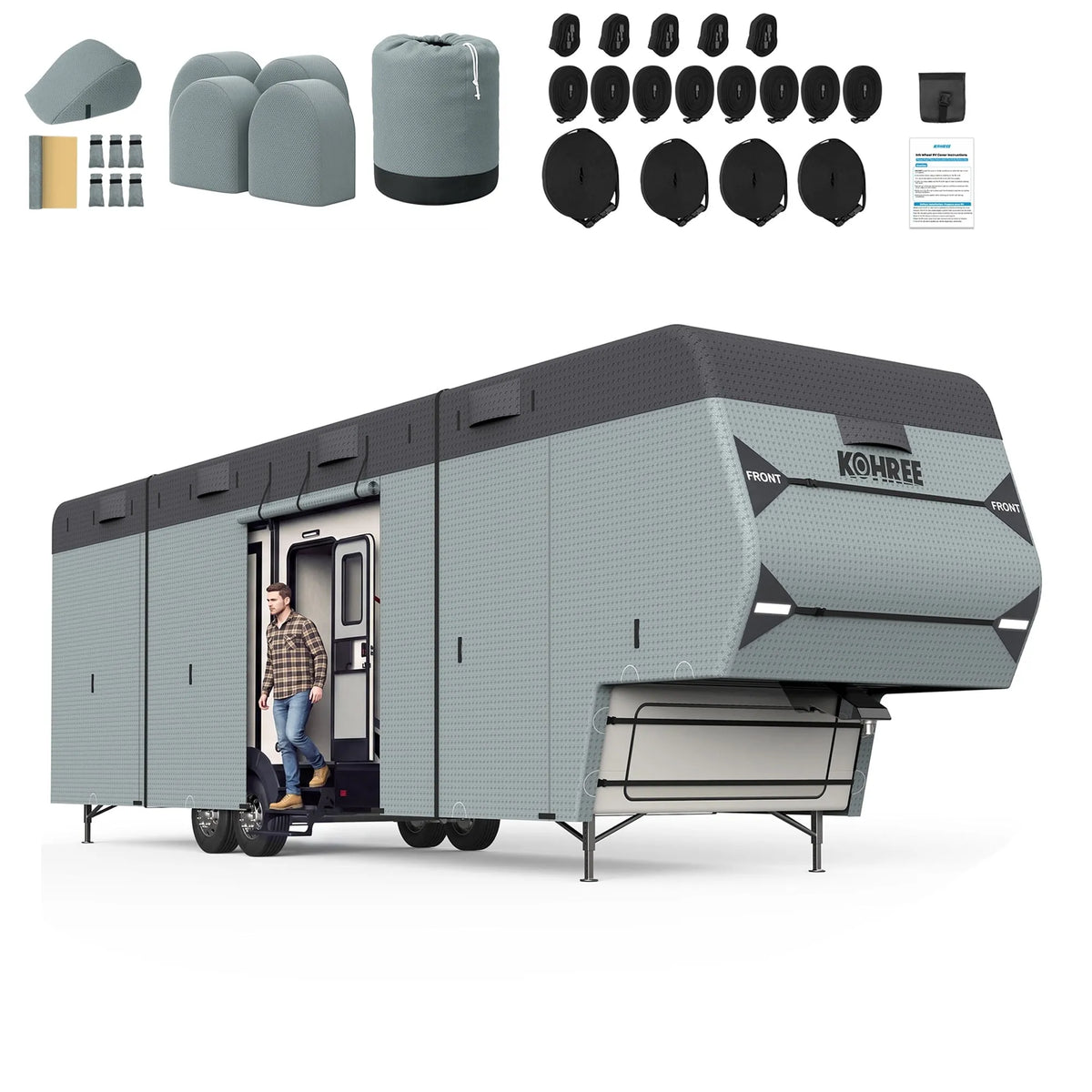 Kohree fifth wheel RV cover for protecting your RV during outdoor storage