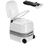 Portable toilet with wheels and a seat cover