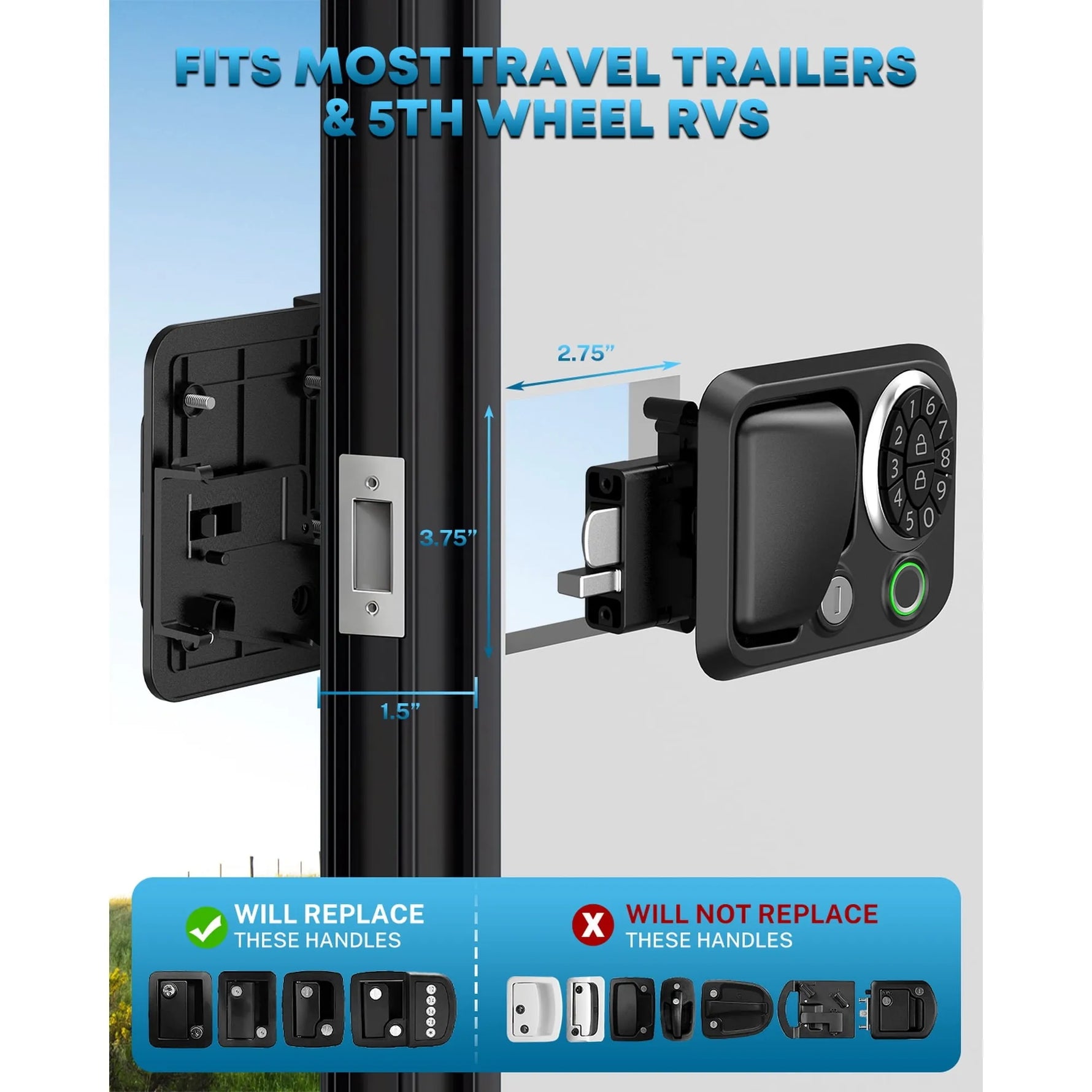 Black digital keypad lockout extension for RV slide trailers 