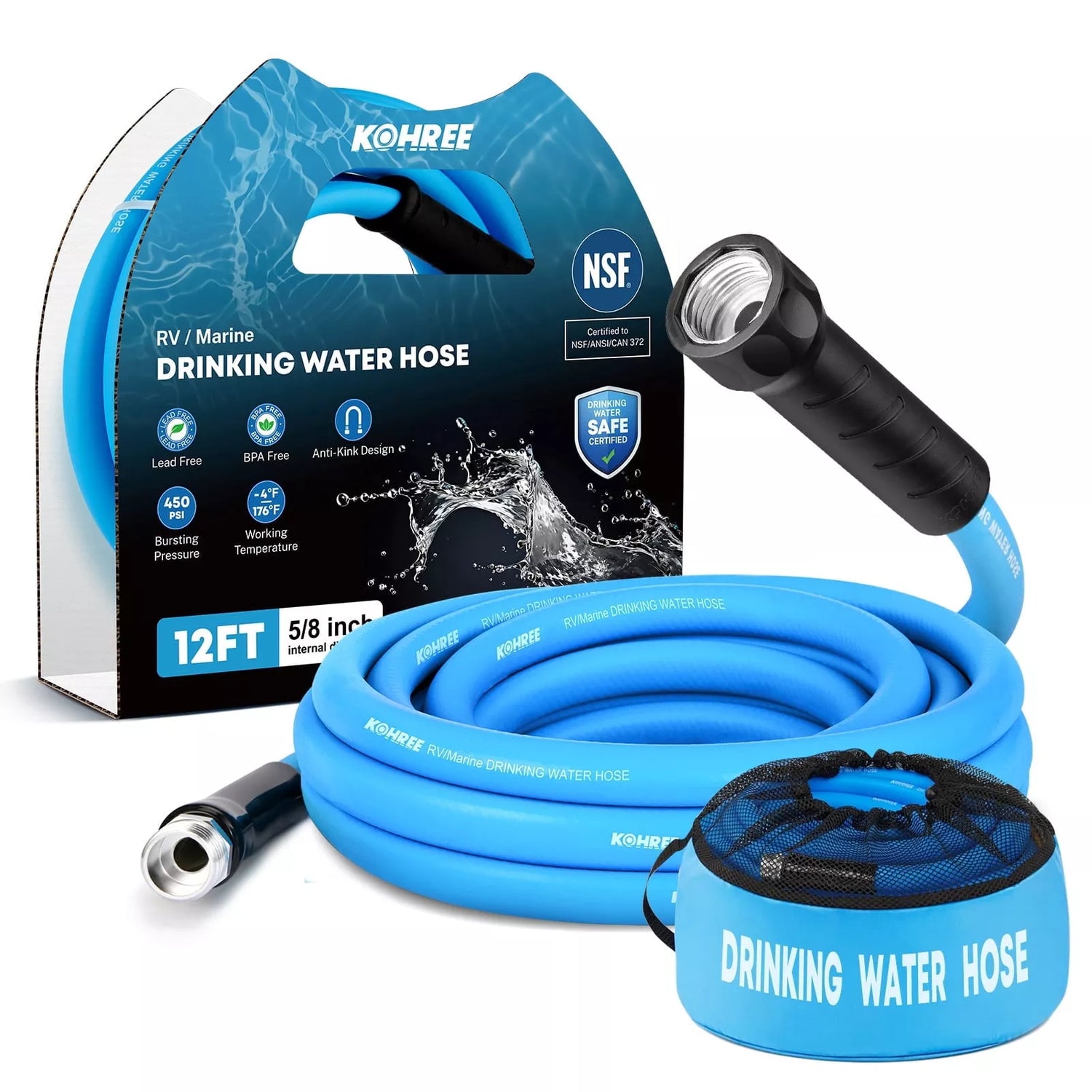 Kohree RV/Marine drinking water hose set with packaging