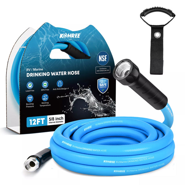 Kohree RV/Marine drinking water hose set with packaging #Blue-12_ft