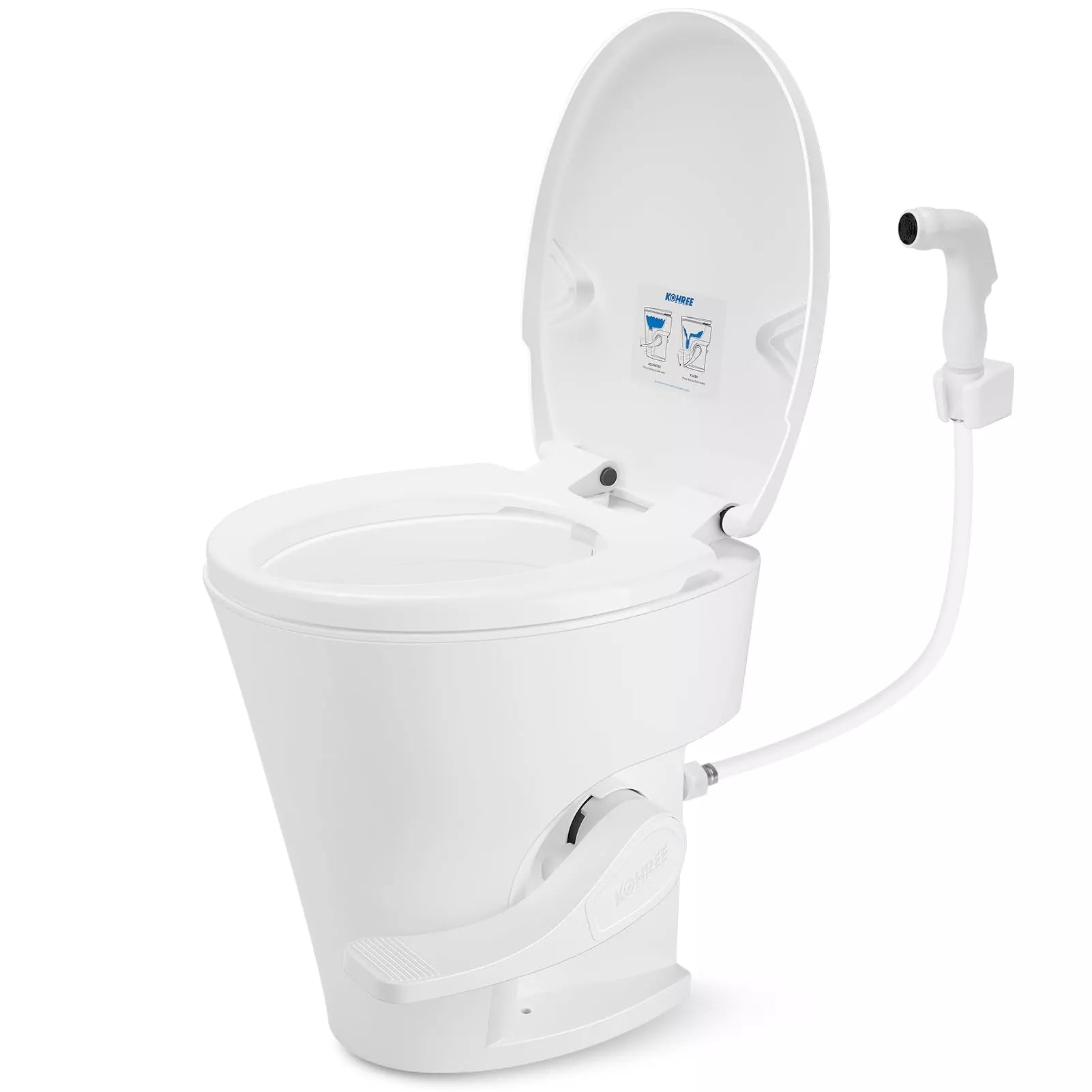 White toilet with bidet attachment