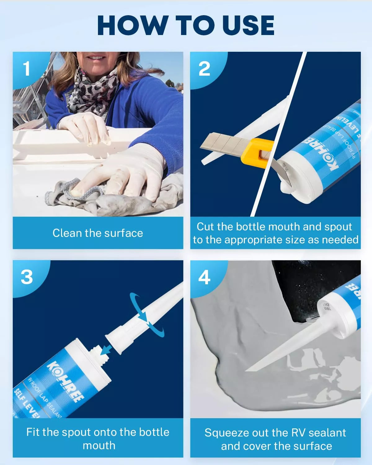 Step-by-step guide on how to use RV sealant with images and text. 