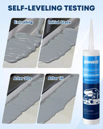 Kohree self-leveling sealant with stages of application on a surface. 