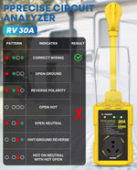Yellow circuit analyzer camper surge protector with a chart