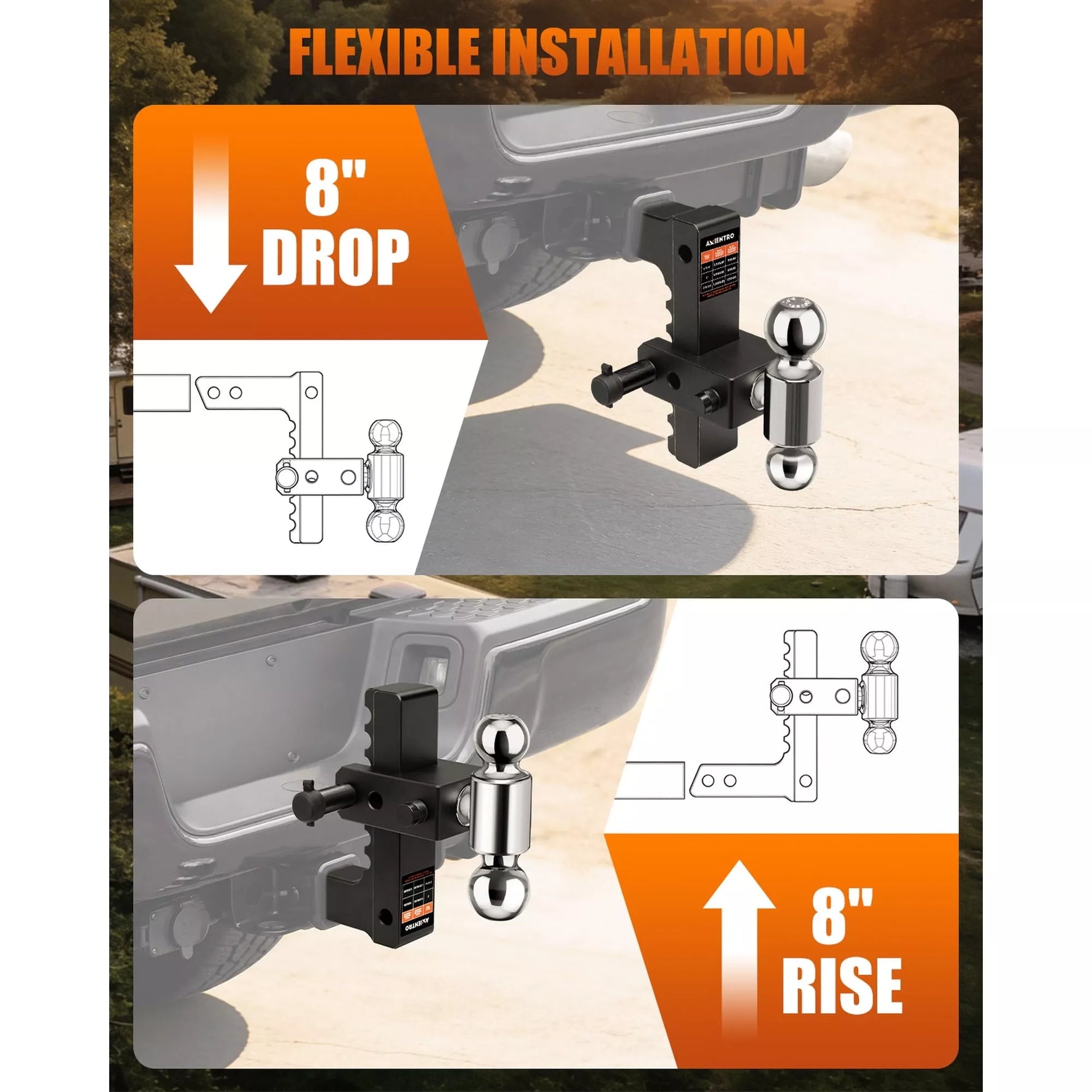 Tow hitch installation system with flexible installation features on a vehicle. 