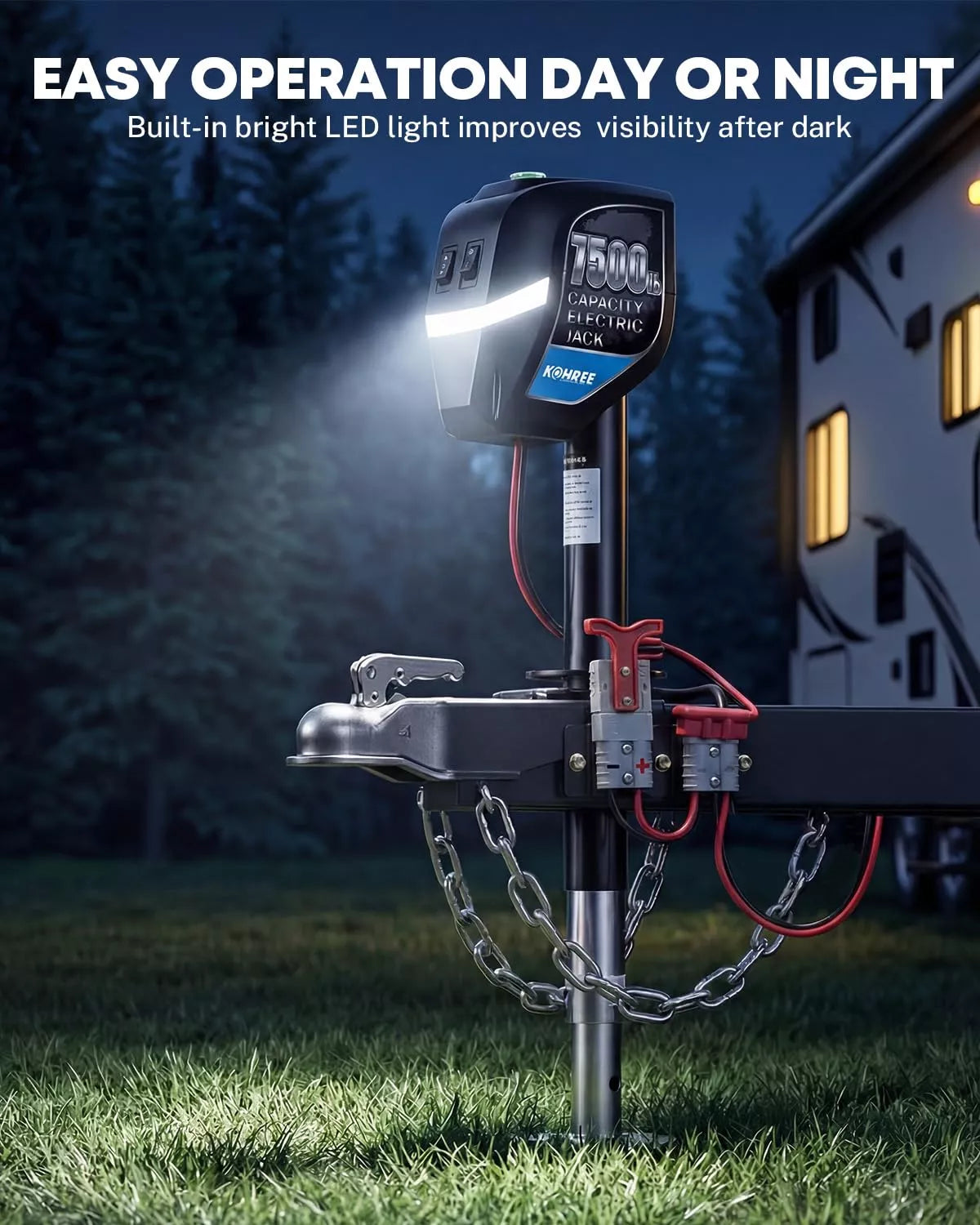 Electric trailer jack with built in bright led light 