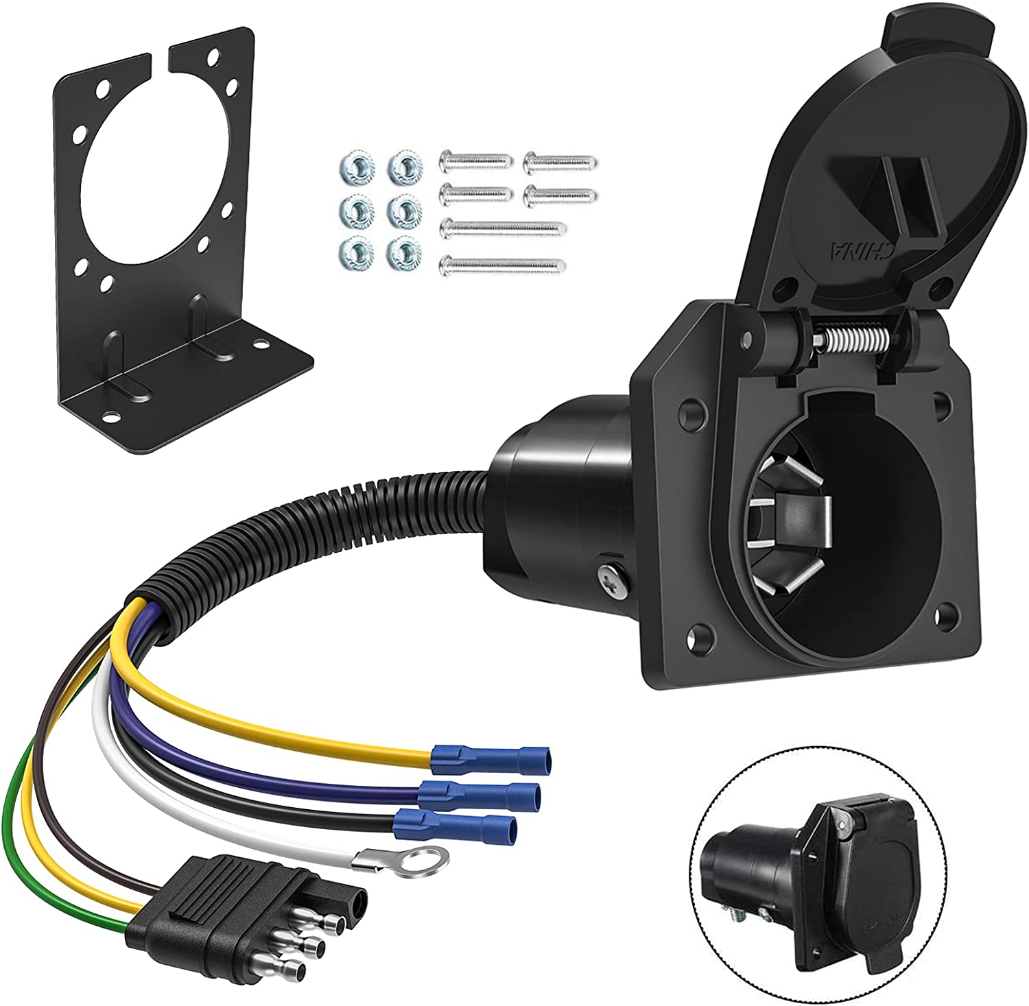 Kohree 4 Way Flat to 7 Way Round Blade Trailer Adapter