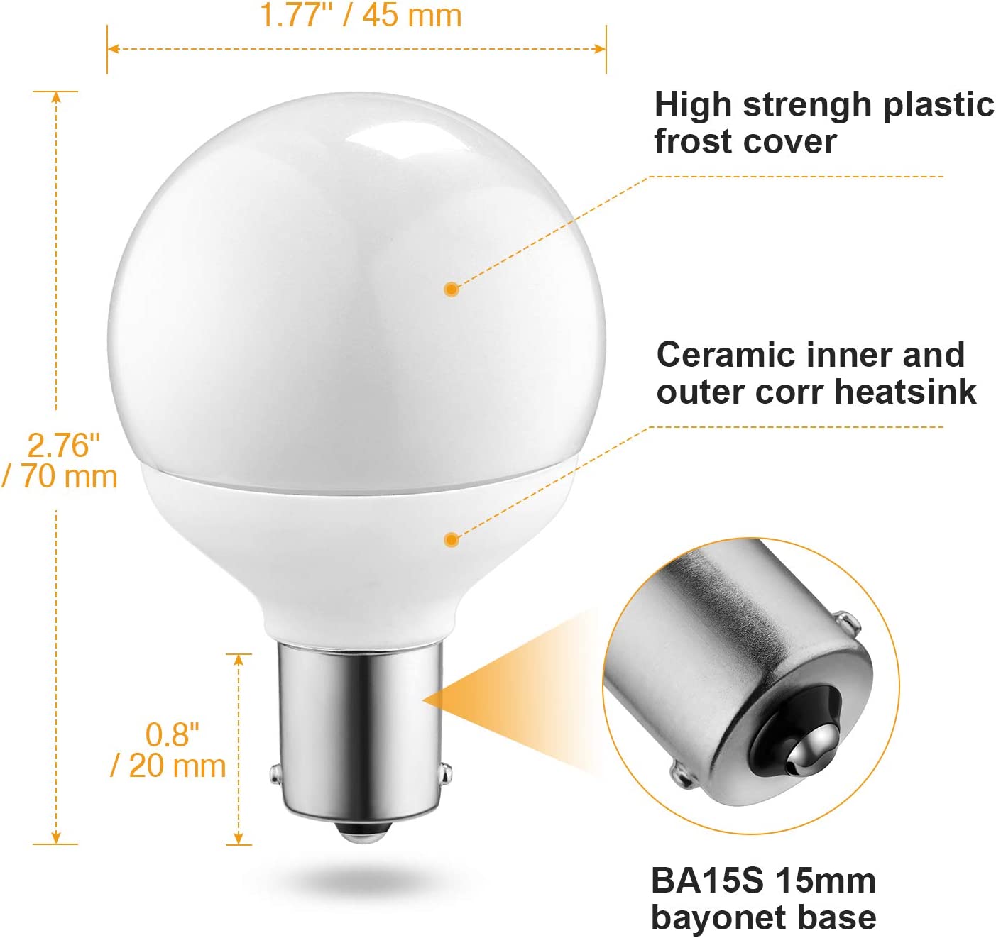 12V RV Led Light Bulbs Warm White BA15s LED Replacement Bulbs