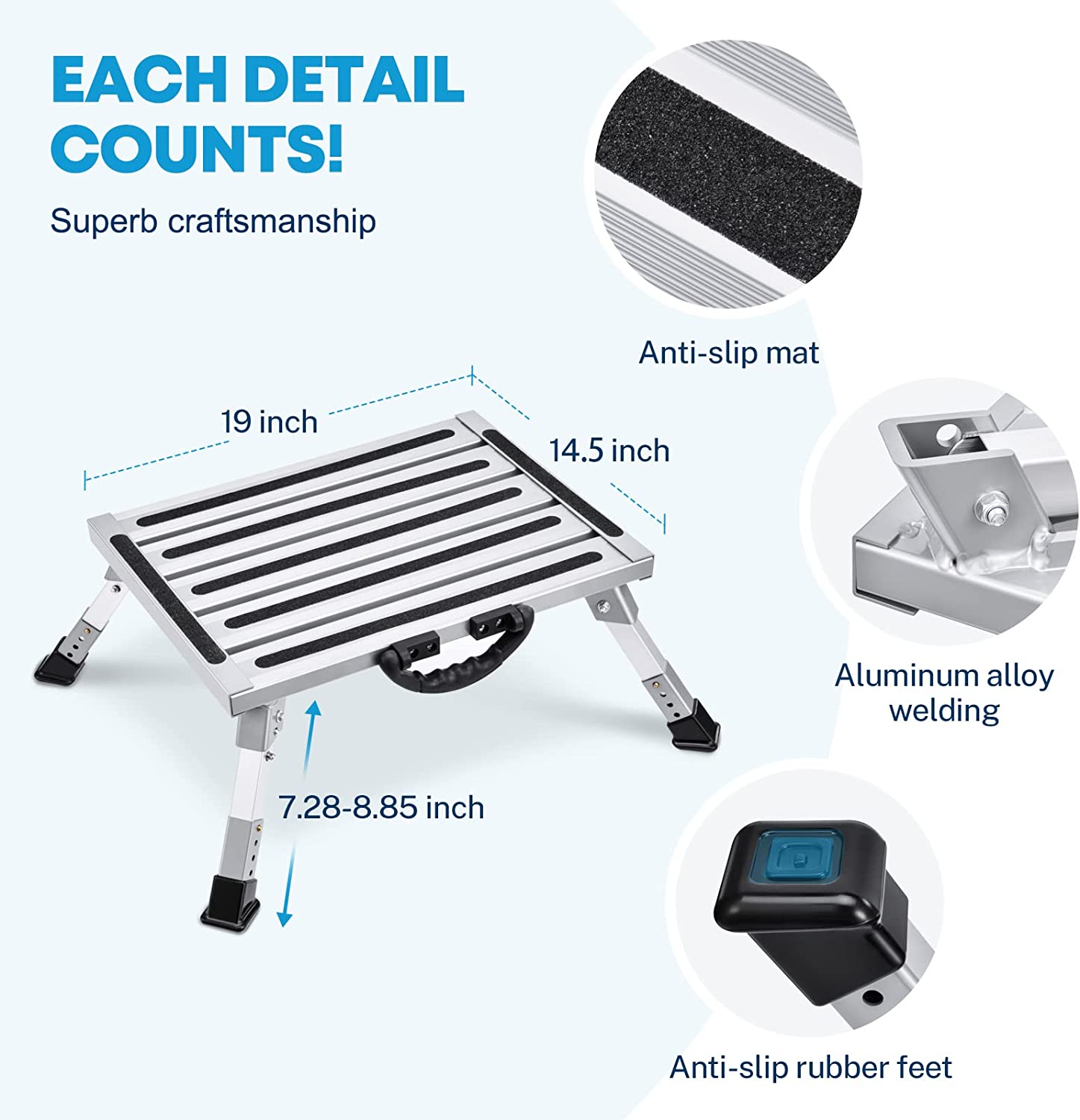 Kohree RV Folding Step Stool Adjustable Camper Step Stool