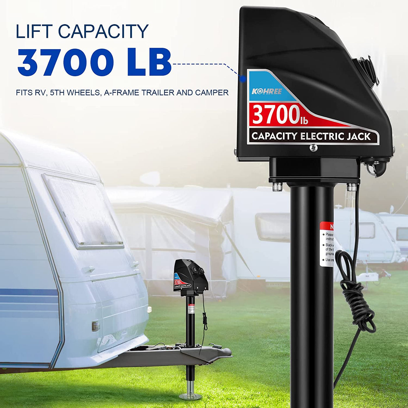 Kohree 12V Electric Trailer Jack Lifts Up to 4000lbs with Ease