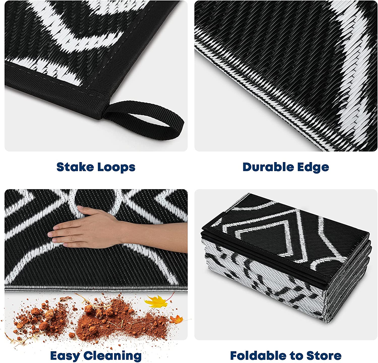Reversible RV Outdoor Mats 9' x 12', Black