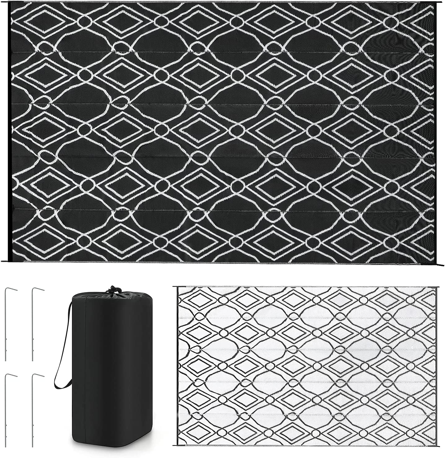 Reversible RV Outdoor Mats 9' x 12', Black